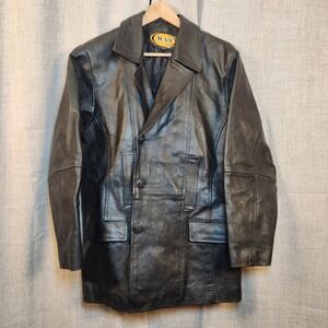 MAS LEATHER Black Jacket Men's L Double Breasted Blazer Button Front Lined